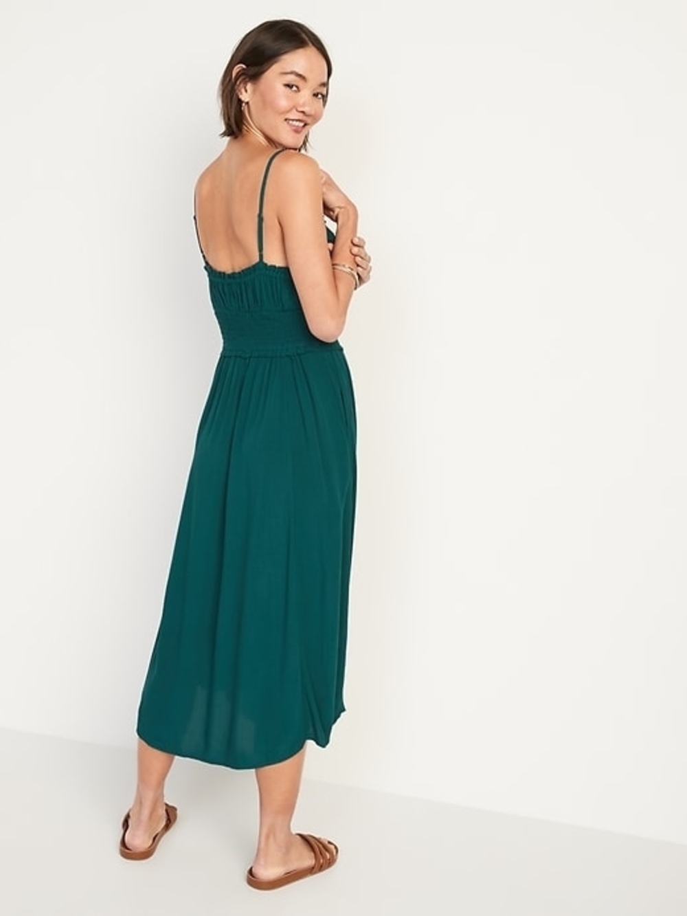 Old Navy Teal Smocked-Waist Midi Dress with Spaghetti Straps - Picture 2 of 4